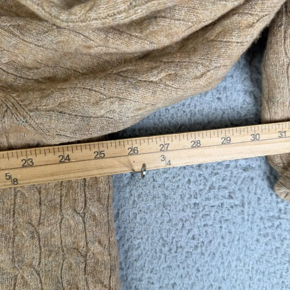 LANDS END Merino Wool Blend Sweater Mens XL Brown Cable Knit Pullover Crewneck
